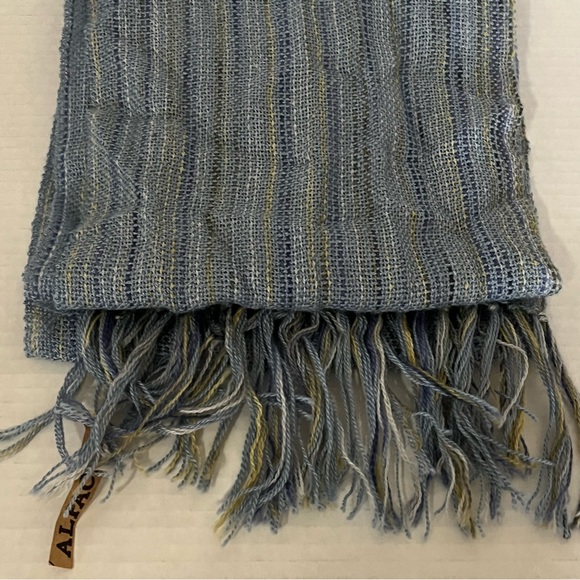 Unbranded Women’s Blue Yellow Striped Lightweight Alpaca Scarf With Fringe - Picture 5 of 8